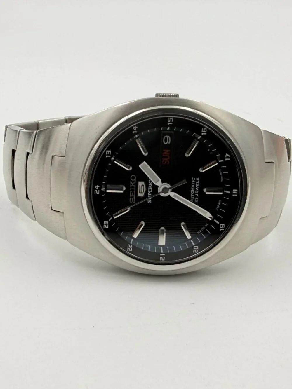 Seiko 5 Superior Blue Chevron Dial Stainless Steel Cushion Case Automatic Watch